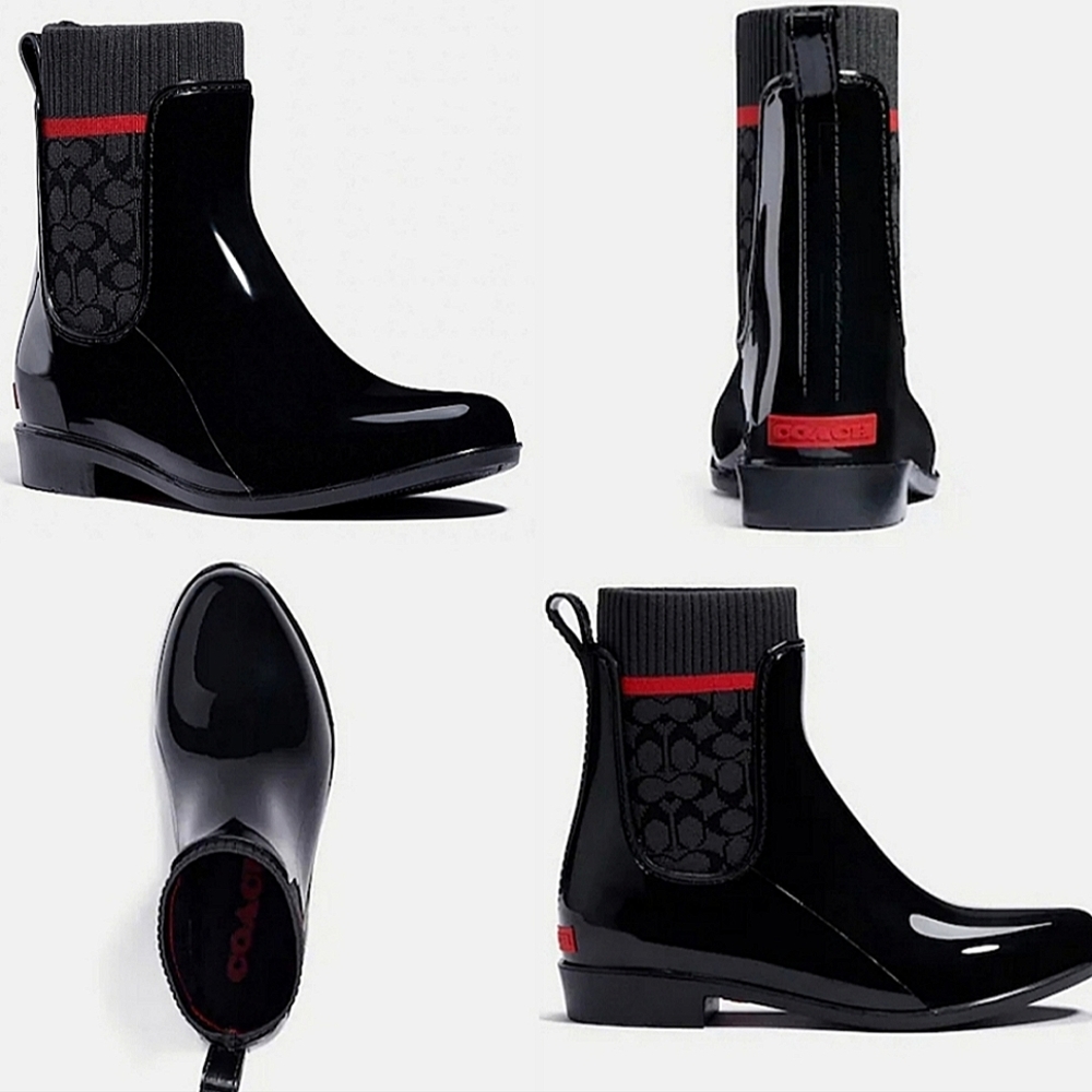 💎Coach Black & Red Rain Booties💎 - Picture 1 of 1